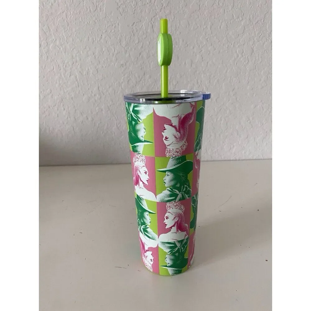 Universal Studios WICKED Elphaba‎ And Glinda Metal Tumbler With Straw NEW